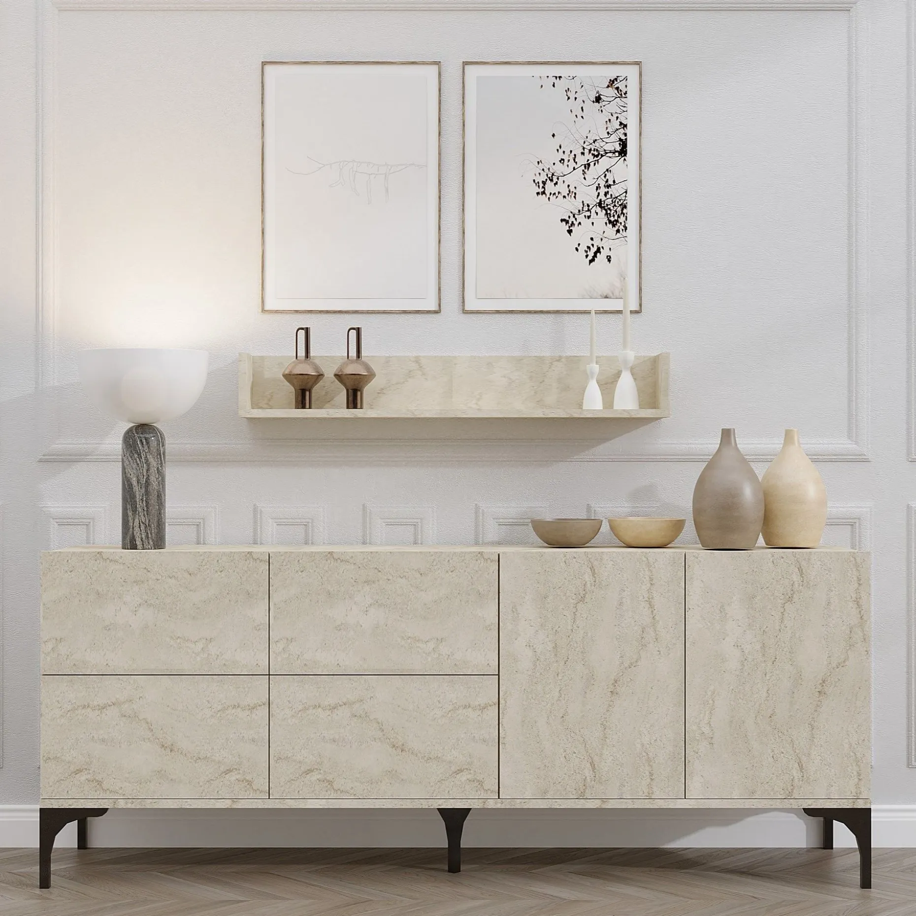 Konsole Stella - 100% MELAMINE - Travertin - 180 x 55 x 40 cm