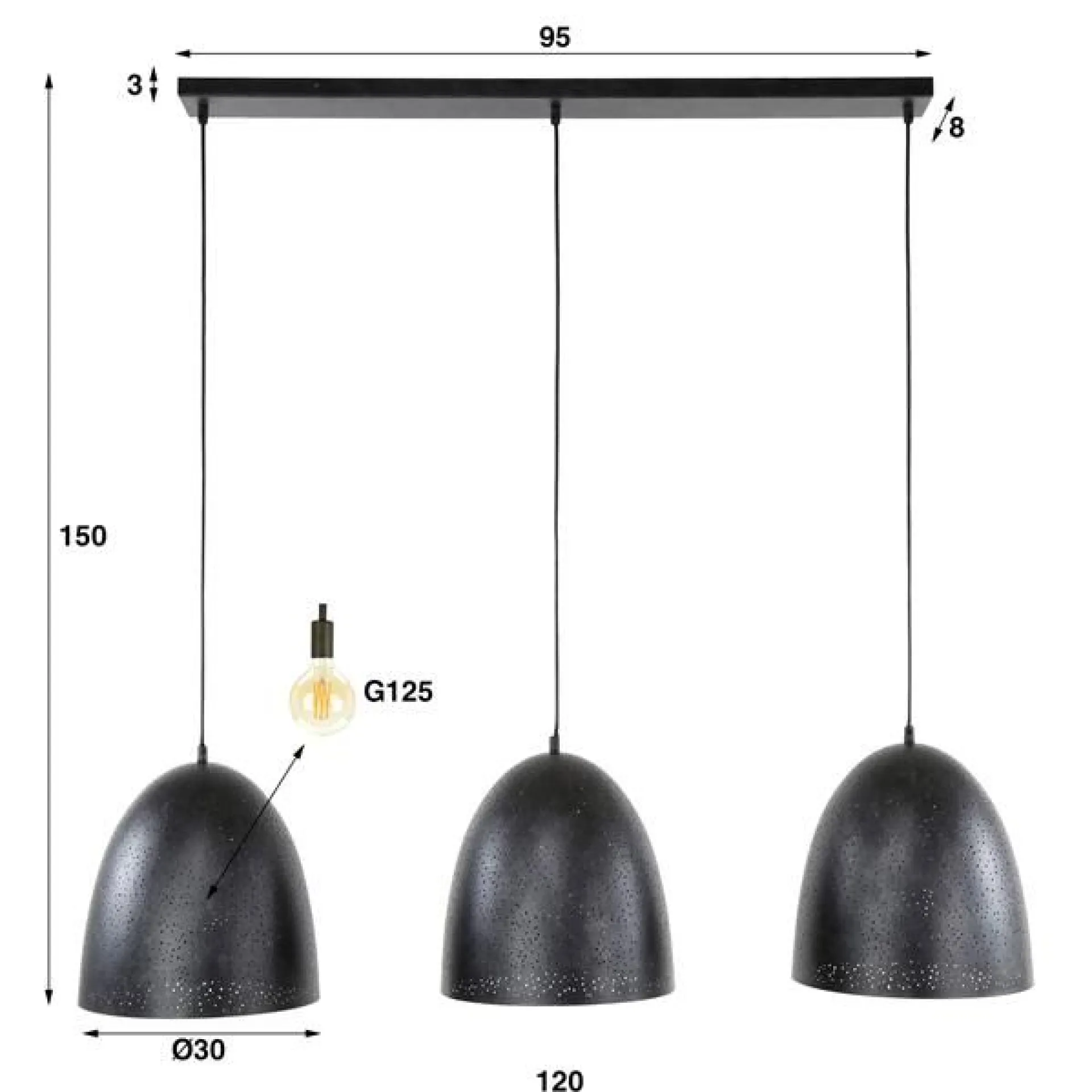 Emob Kos Hängelampe 3 Lampenschirme-Charcoal