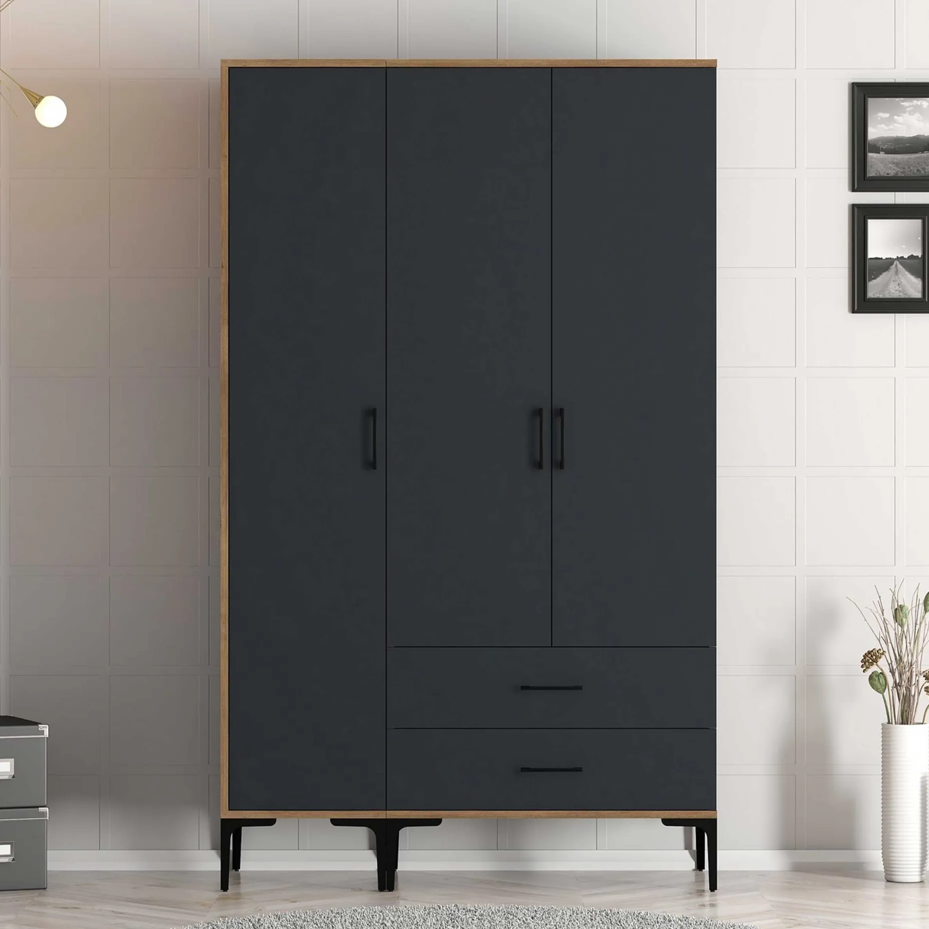 Kumsal Kleiderschrank | 100% MELAMIN | Walnuss, Anthrazit
