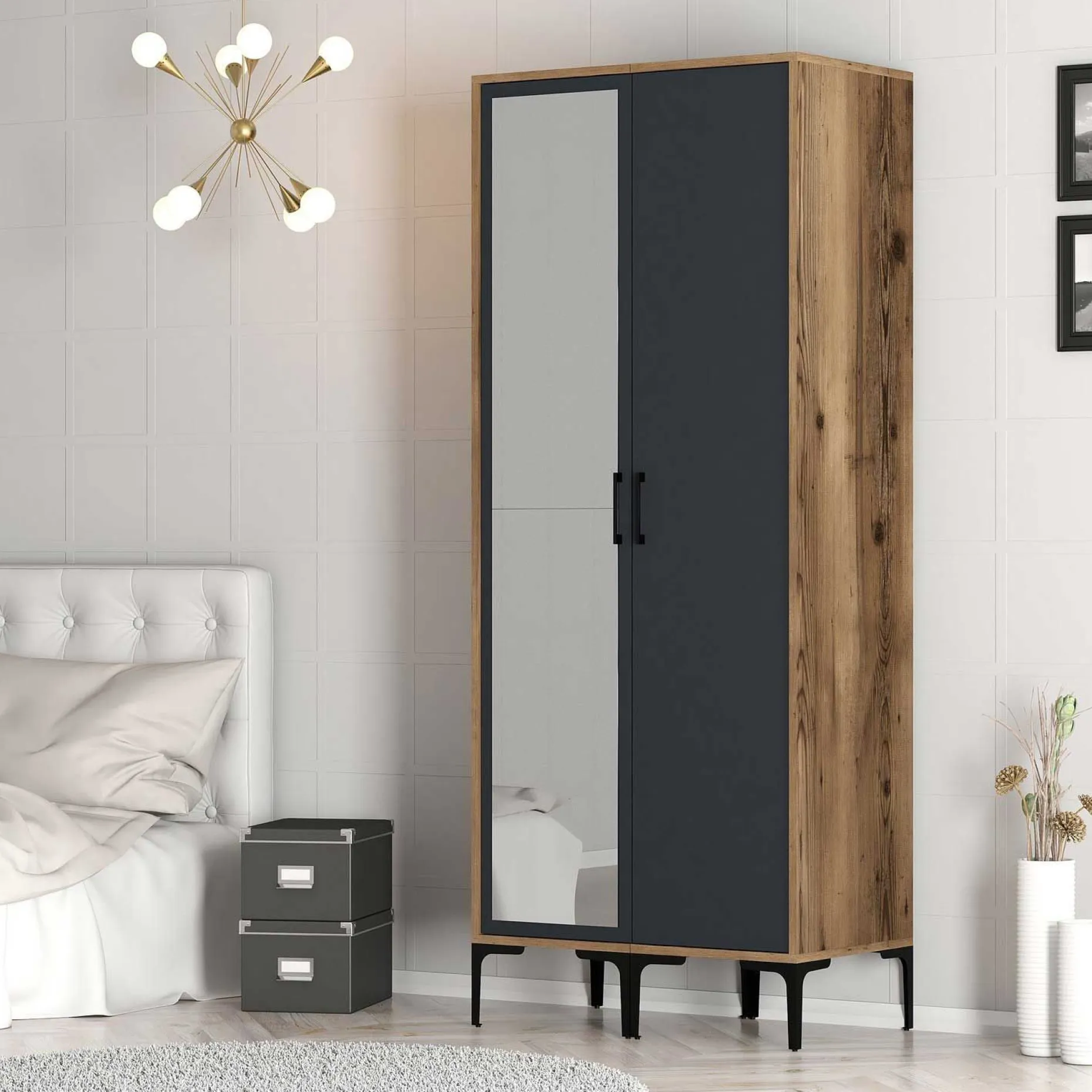 Kumsal Kleiderschrank | 100% MELAMIN | Walnuss, Anthrazit