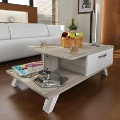 Emob Kunst-Couchtisch aus Holz | 100% Melamin | 18mm Dicke | Weiß Cordoba