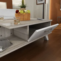 Emob Kunst-Couchtisch aus Holz | 100% Melamin | 18mm Dicke | Weiß Cordoba
