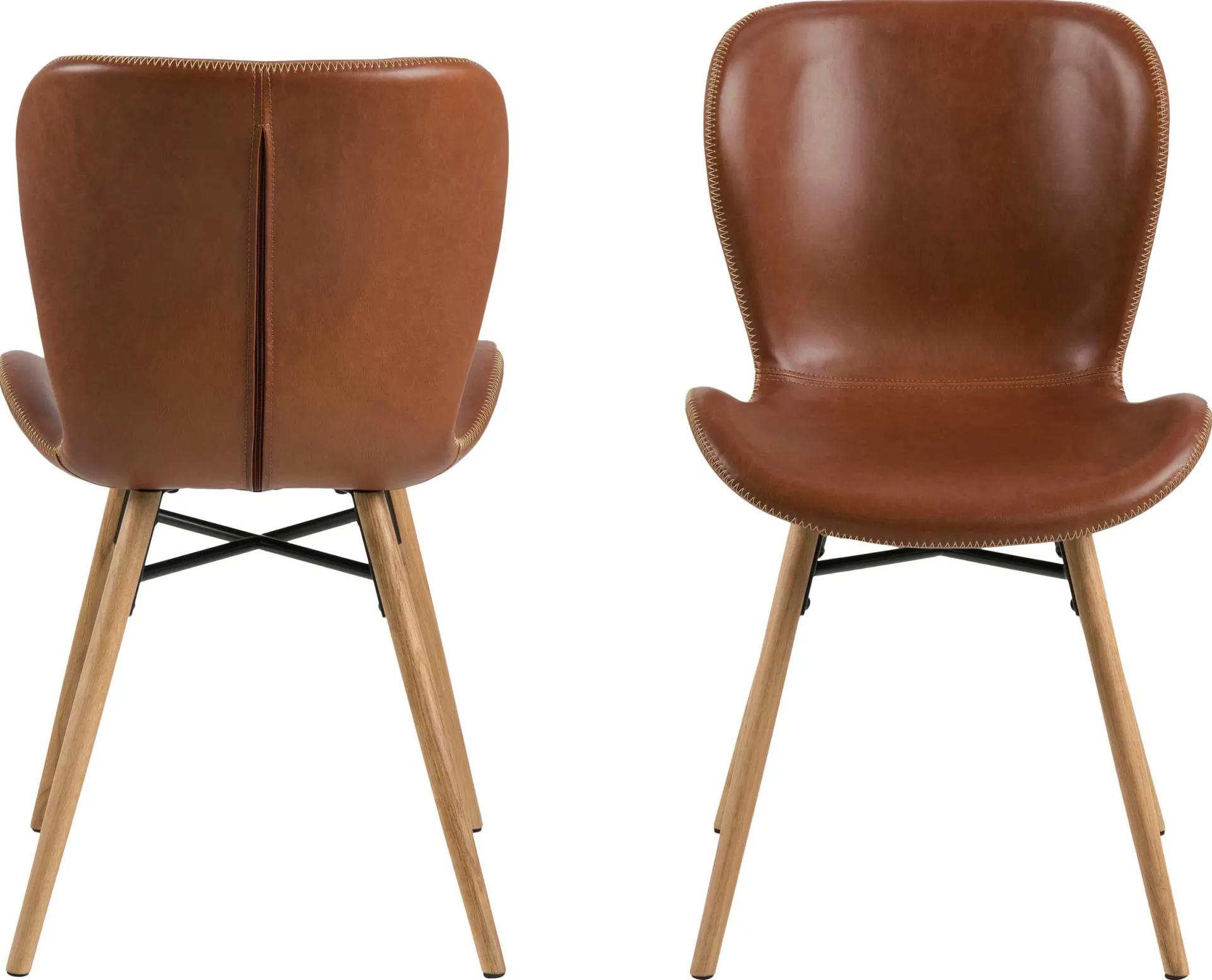 Emob Kunstlederstuhl Tilda mit schrägen Beinen - cognac/Eiche