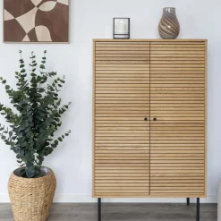 Kyoto Eichenholz Highboard mit schwarzen Metallbeinen