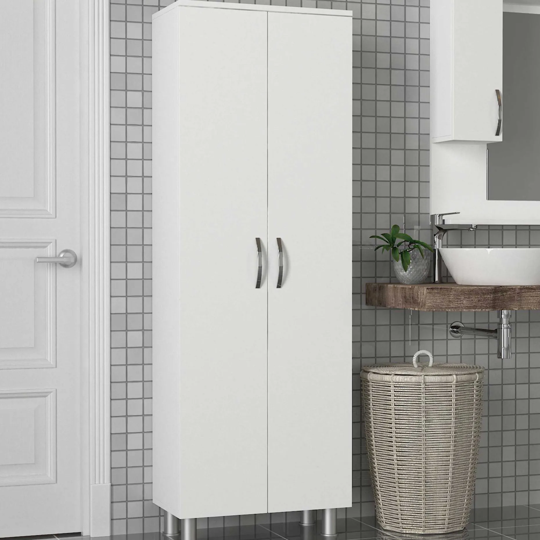 Lagerschrank Arizona - 59x31x161cm - 2 Türen - weiß