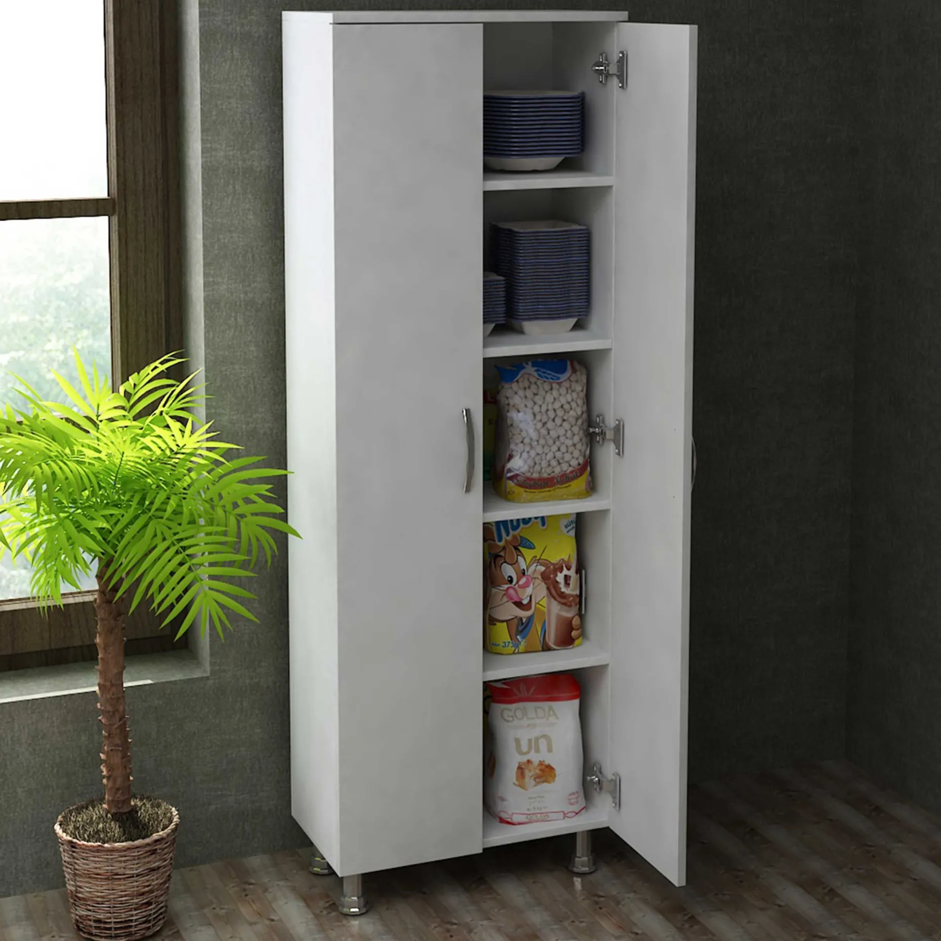 Lagerschrank Arizona - 59x31x161cm - 2 Türen - weiß