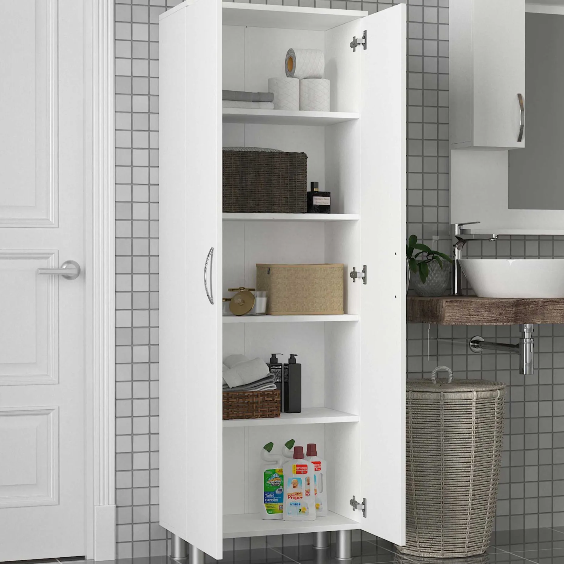 Lagerschrank Arizona - 59x31x161cm - 2 Türen - weiß