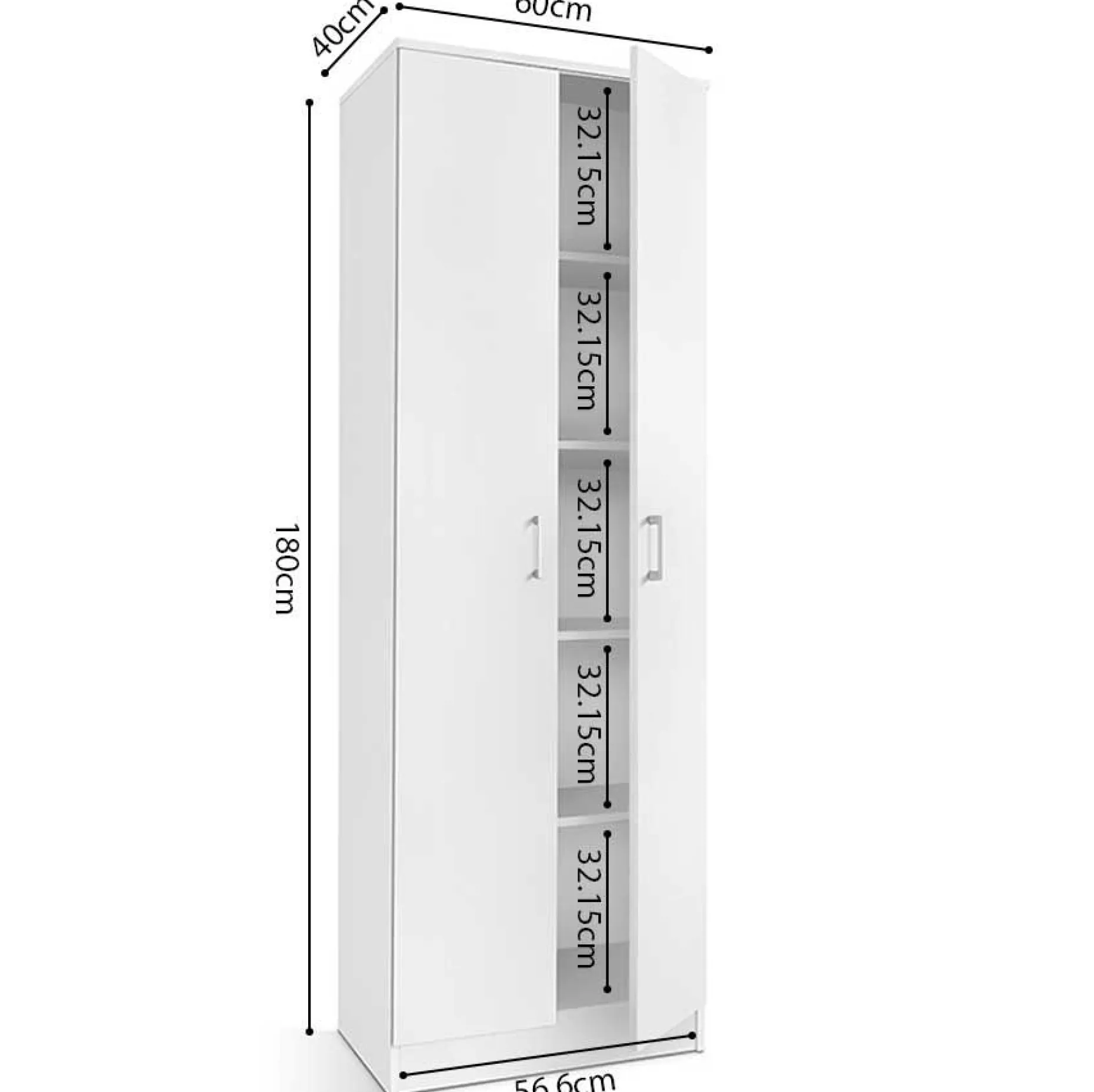 Lagerschrank Ray 60cm mit 2 Türen und 4 Einlegeböden - weiß