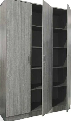 Lagerschrank Ray 120cm mit 3 Türen und 4 Einlegeböden - Eiche grau