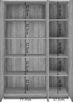 Lagerschrank Ray 120cm mit 3 Türen und 4 Einlegeböden - Eiche grau