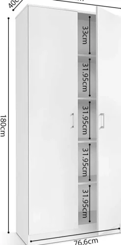 Lagerschrank Ray 80cm mit 2 Türen und 4 Einlegeböden - weiß