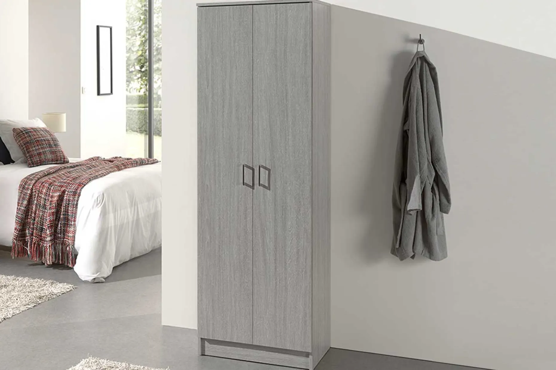 Lagerschrank Ray 60cm mit 2 Türen und 4 Einlegeböden - Eiche grau