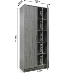Lagerschrank Ray 80cm mit 2 Türen und 4 Einlegeböden - Eiche grau