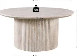 Rousseau Lagos" 80 cm Runder Couchtisch Travertin | Struktur MDF matt, Platte MDF 25 mm mit 3D-Papier | 38 x 80 x 80 cm