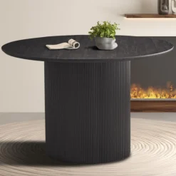 Rousseau Lagos Runder Tisch: 120x120 cm Dunkel, MDF-Struktur