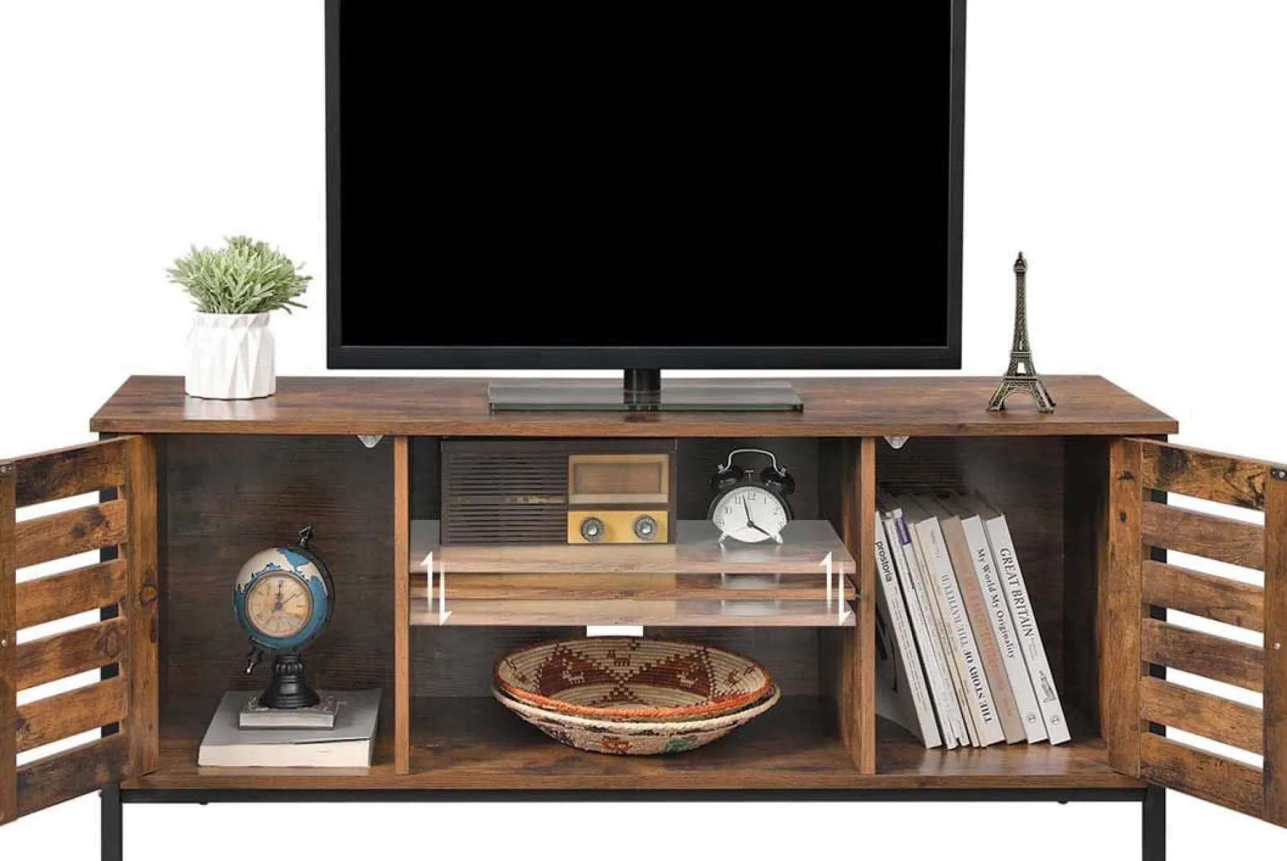 Lance TV-Schrank 110cm 2 Türen 2 Fächer - rustikal braun/schwarz