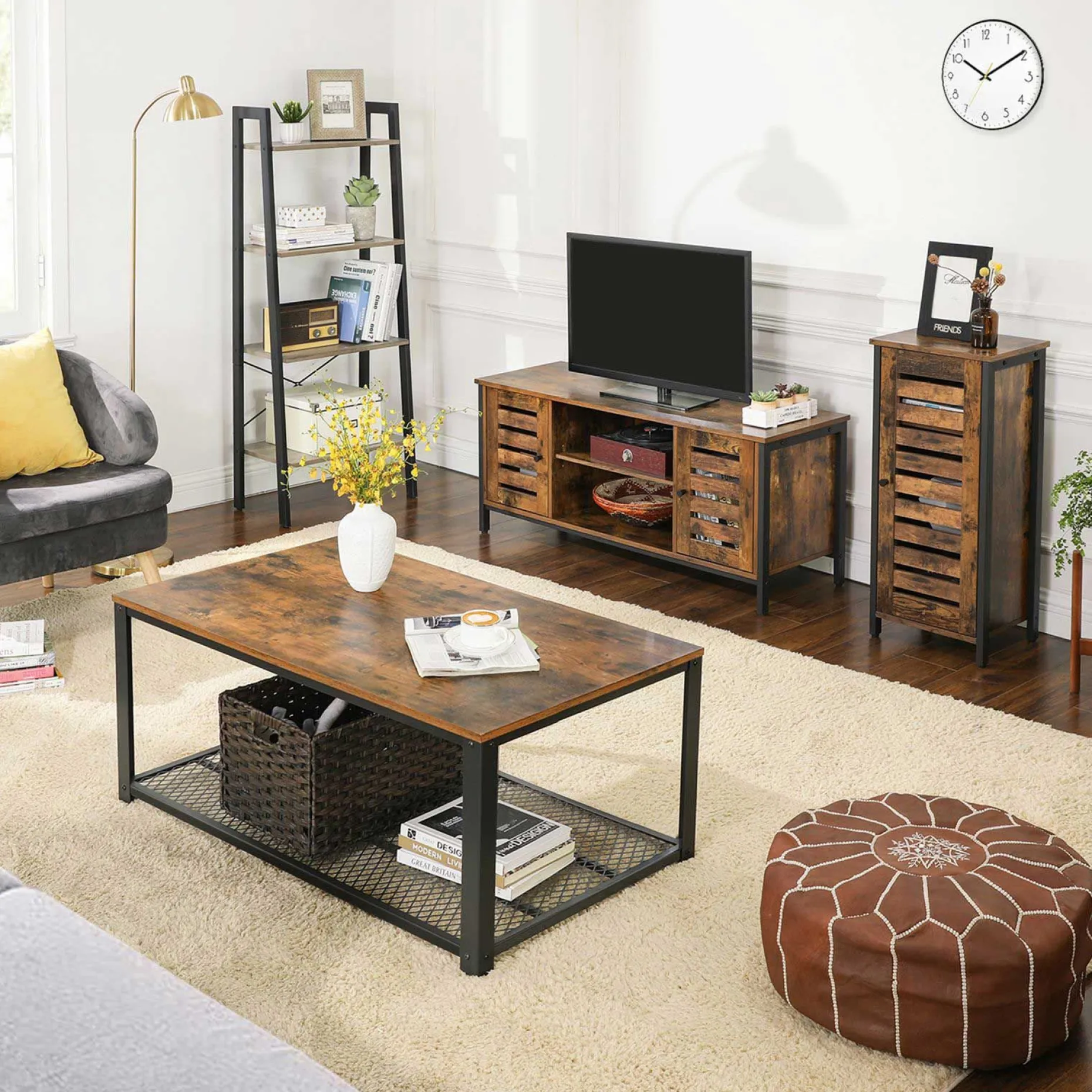 Lance TV-Schrank 110cm 2 Türen 2 Fächer - rustikal braun/schwarz