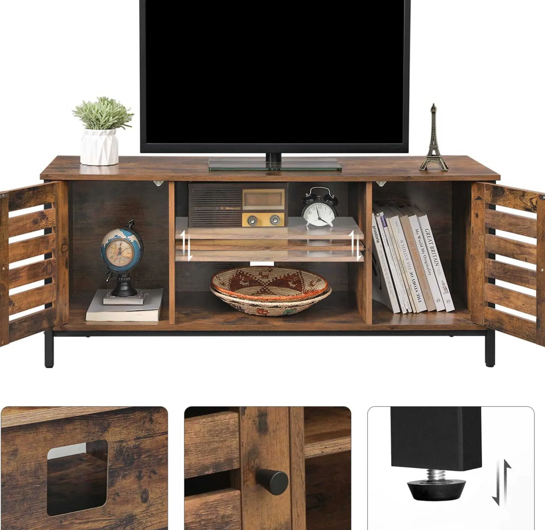 Lance TV-Schrank 110cm 2 Türen 2 Fächer - rustikal braun/schwarz