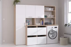 Laundry Aufbewahrungsschrank - 47x66x184cm - 3 Türen - Eiche Dekor/Weiß