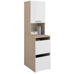 Laundry Aufbewahrungsschrank - 47x66x184cm - 3 Türen - Eiche Dekor/Weiß