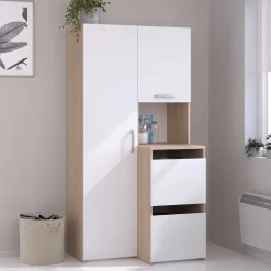 Laundry Aufbewahrungsschrank - 92x66x184cm - 4 Türen - Eiche Dekor/Weiß