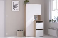 Laundry Aufbewahrungsschrank - 92x66x184cm - 4 Türen - Eiche Dekor/Weiß