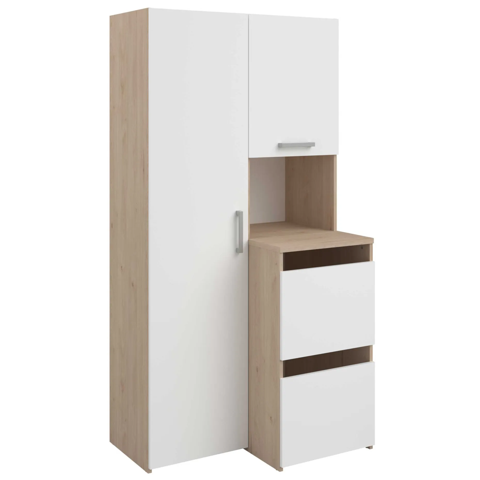 Laundry Aufbewahrungsschrank - 92x66x184cm - 4 Türen - Eiche Dekor/Weiß