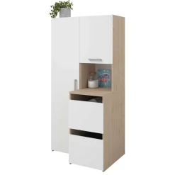 Laundry Aufbewahrungsschrank - 92x66x184cm - 4 Türen - Eiche Dekor/Weiß
