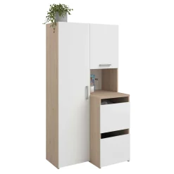Laundry Aufbewahrungsschrank - 92x66x184cm - 4 Türen - Eiche Dekor/Weiß