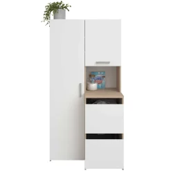 Laundry Aufbewahrungsschrank - 92x66x184cm - 4 Türen - Eiche Dekor/Weiß