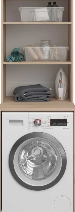 Laundry Waschmaschinenschrank - 65x60x184cm - mit 2 Einlegeböden - Eiche Dekor