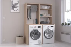 Laundry Waschmaschinenschrank - 65x60x184cm - mit Kleiderstange - Eiche Dekor