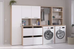 Laundry Waschmaschinenschrank - 65x60x184cm - mit Kleiderstange - Eiche Dekor