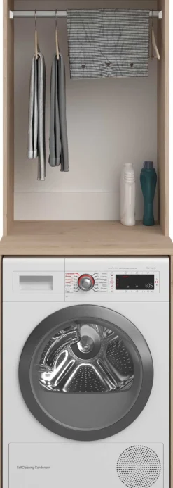 Laundry Waschmaschinenschrank - 65x60x184cm - mit Kleiderstange - Eiche Dekor