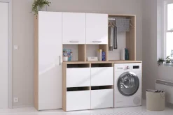 Laundry Waschmaschinenschrank - 65x60x184cm - mit Kleiderstange - Eiche Dekor