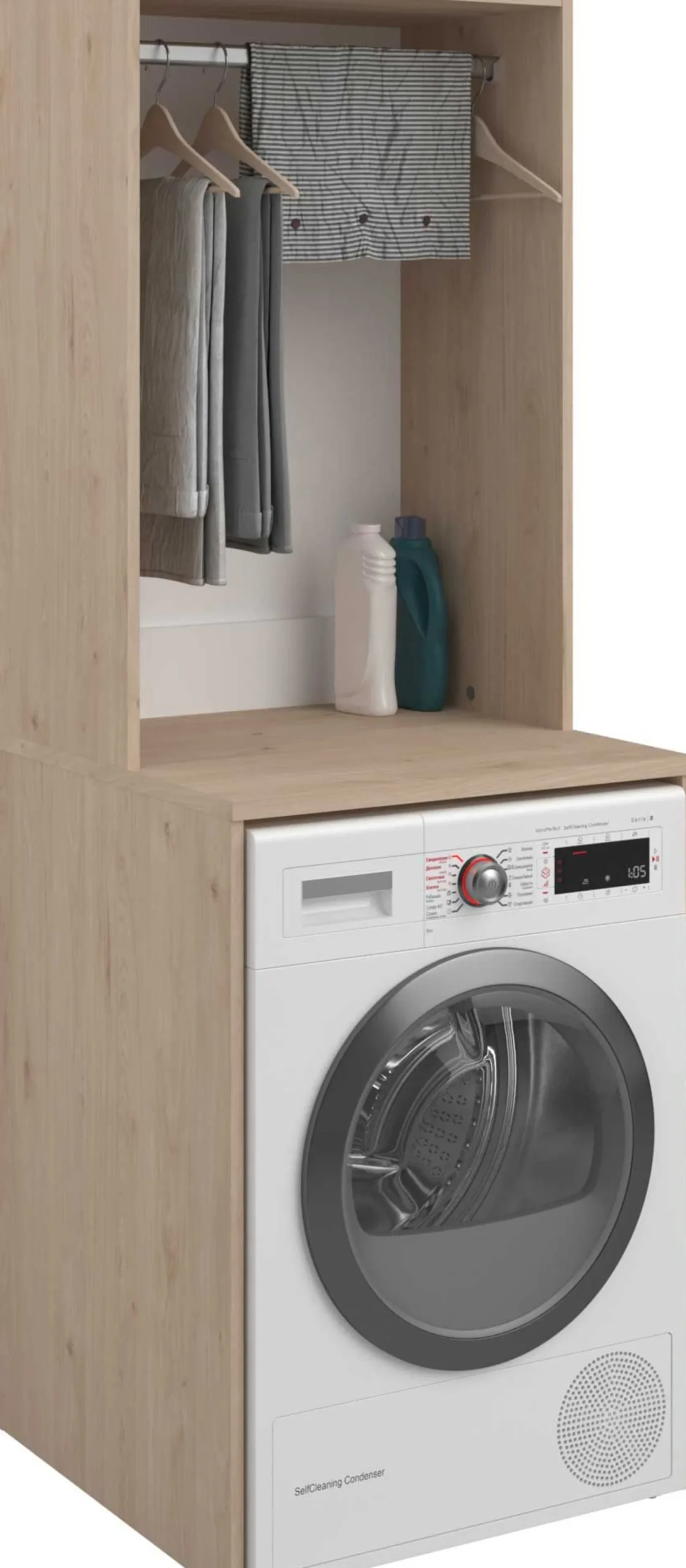 Laundry Waschmaschinenschrank - 65x60x184cm - mit Kleiderstange - Eiche Dekor