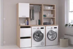 Laundry Waschmaschinenschrank - 65x60x184cm - mit Kleiderstange - Eiche Dekor