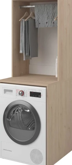Laundry Waschmaschinenschrank - 65x60x184cm - mit Kleiderstange - Eiche Dekor