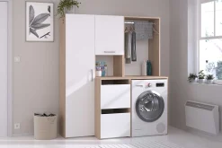Laundry Waschmaschinenschrank - 65x60x184cm - mit Kleiderstange - Eiche Dekor