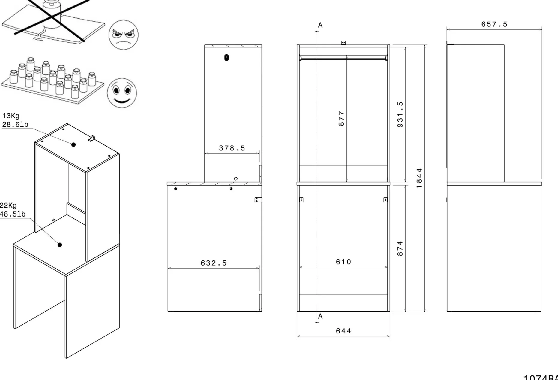 Laundry Waschmaschinenschrank - 65x60x184cm - mit Kleiderstange - Eiche Dekor