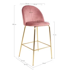 House Nordic Lausanner Barstuhl aus Samt mit Beinen in Messingoptik