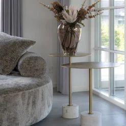 House Nordic Lecco Beistelltisch - Messing/Marmor | Ø51x52 cm