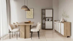 Leda Buffetschrank - 95x36x182cm - 2 Türen - weiß/Eiche Dekor