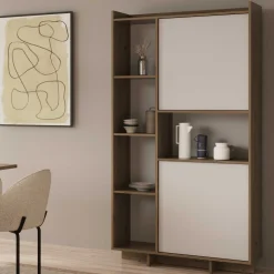 Leda Buffetschrank - 95x36x182cm - 2 Türen - weiß/Eiche Dekor