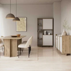 Leda Buffetschrank - 95x36x182cm - 2 Türen - weiß/Eiche Dekor