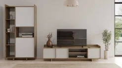 Leda Buffetschrank - 95x36x182cm - 2 Türen - weiß/Eiche Dekor