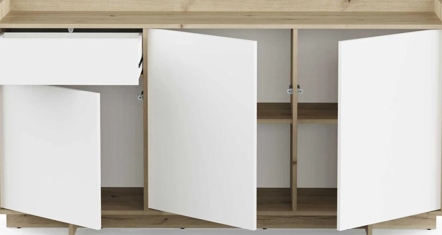 Leda Sideboard - 157x36x82cm - 3 Türen und 1 Schublade - weiß/Eiche Dekor