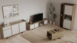 Leda Sideboard - 157x36x82cm - 3 Türen und 1 Schublade - weiß/Eiche Dekor