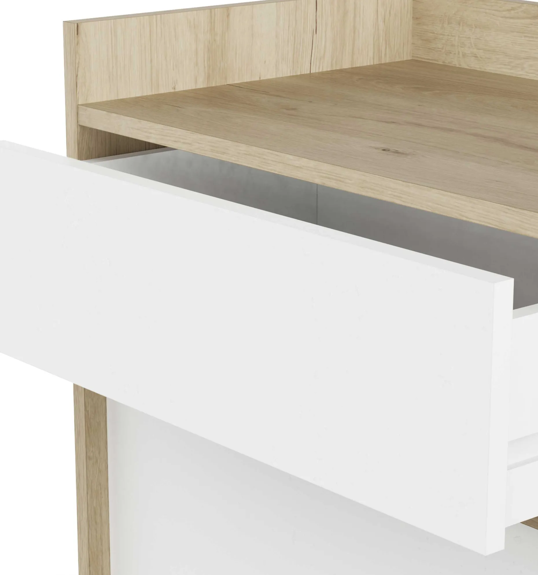 Leda Sideboard - 157x36x82cm - 3 Türen und 1 Schublade - weiß/Eiche Dekor