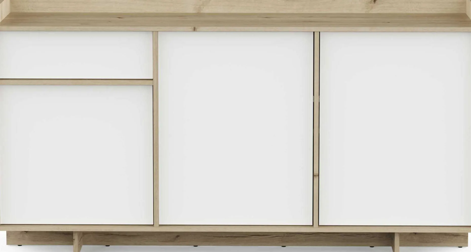 Leda Sideboard - 157x36x82cm - 3 Türen und 1 Schublade - weiß/Eiche Dekor